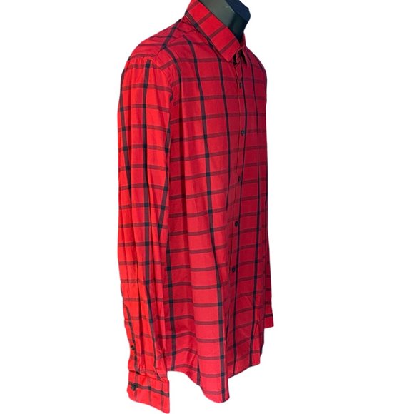 Alfani | Mens Slim Fit Casual Button Up Checks Shirt | Red and Black | L - Picture 8 of 9